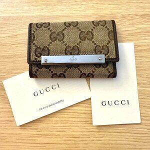Vintage Gucci GG Canvas and Faux Leather Key Holder Wallet Serial Code Pamphlet